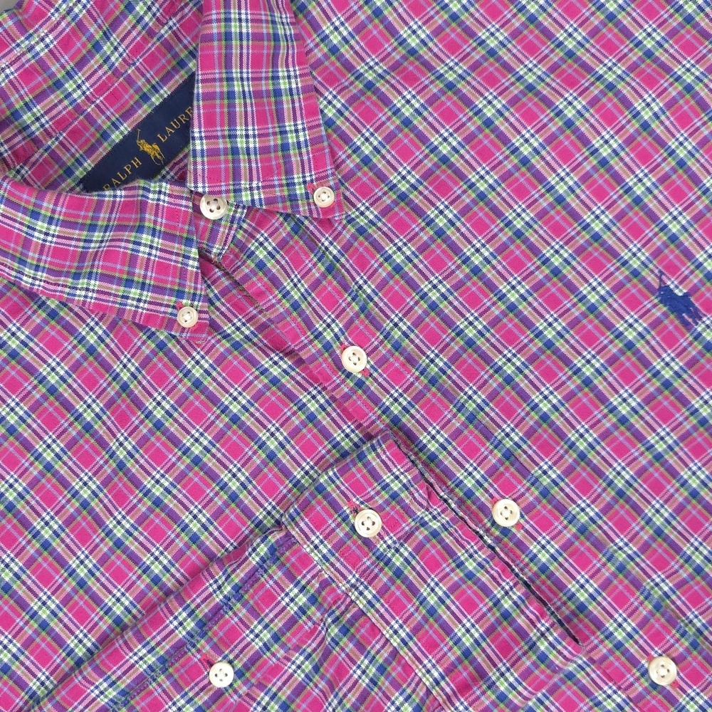 Ralph Lauren‎ Shirt Mens XL Pink Plaid Long Sleeve Button Down Cotton Casual